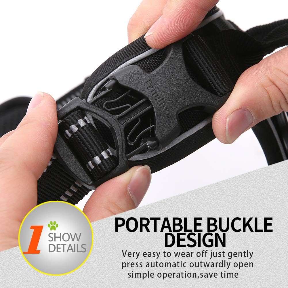 Truelove No Pull Dog Harness with Easy Control Handle and 2 Leash Attachments,Reflective Adjustable Pet Vest