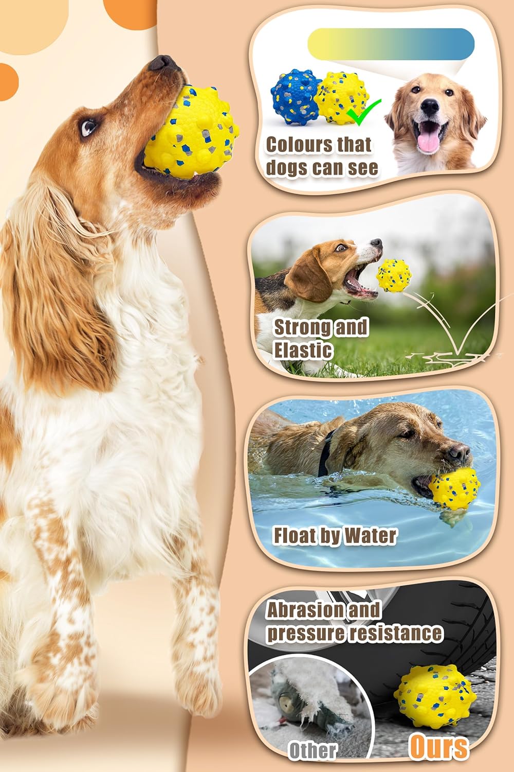 1.96'' Dog Balls for Dogs Aggressive Chewers Indestructible Tennis Durable Bouncy Interactive Dog Toy Balls for Fetch Game Floating Training(Yellow Small)