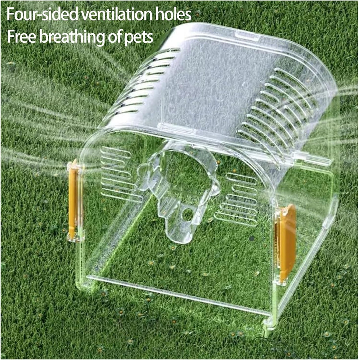 Small Bird Travel Cage Carrier,Portable Plastic Bird Cages,Portable Bird Carrier with Clear Acrylic Design, Travel Cage with Cover, Indoor Outdoor Use (Yellow)